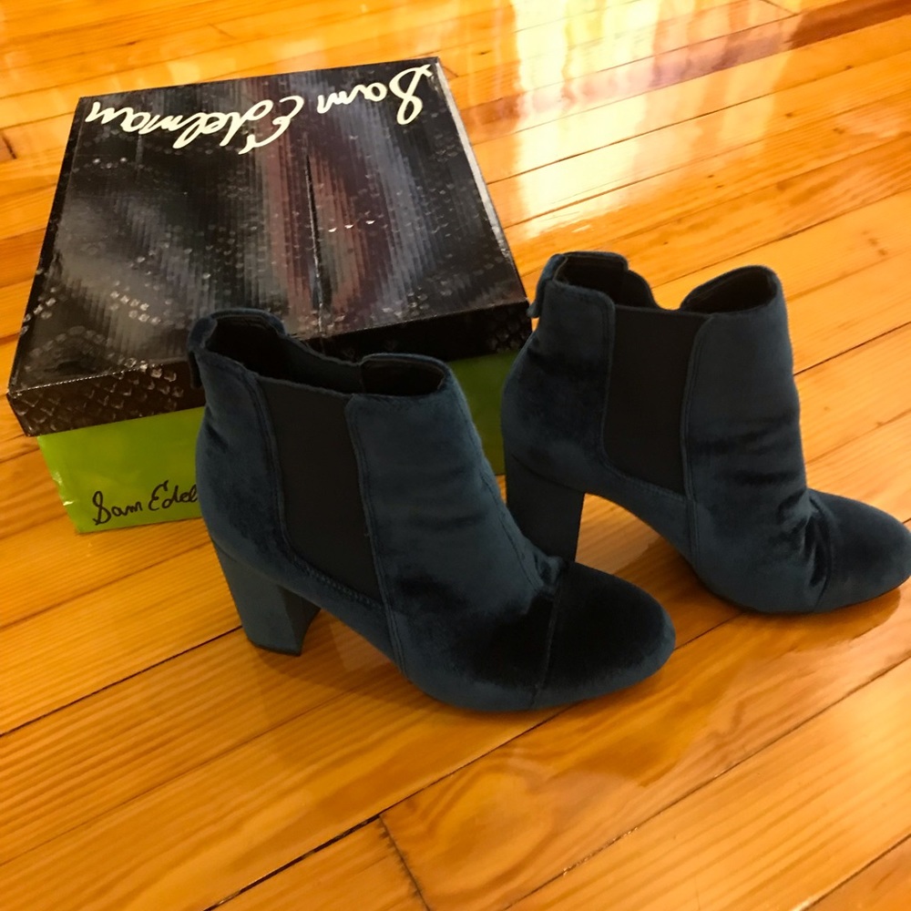 Blue suede booties